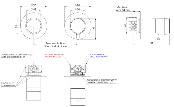 Смеситель термостатический для душа Remer X Style XT96D3CFP, черный брашированный хром