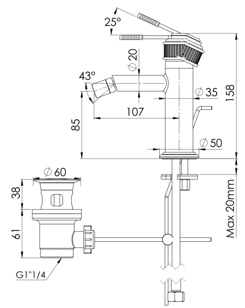 Смеситель для биде Remer Atelier AL20XV, сталь