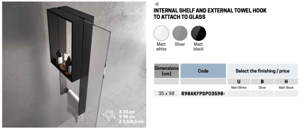 Полка с полотенцедержателем 35х90 см Novellini Frame R90AKFPSPO3590-B, цвет Silver