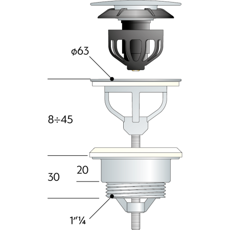 Донный клапан универсальный 1”1/4 OMP Tea 7532.310.5.X, черный матовый