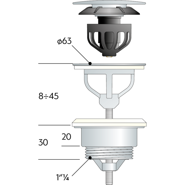 Донный клапан универсальный 1”1/4 OMP Tea 7532.310.5.X, черный матовый