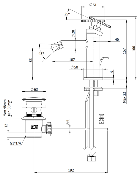 Смеситель для биде Remer Chrono CH20BO, белый матовый