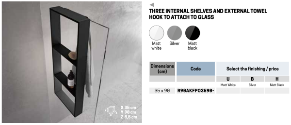 Полка тройная с крючком 35х90 см Novellini Frame R90AKFPO3590-B, цвет Silver