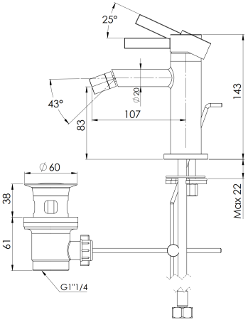 Смеситель для биде Remer Metrica MC20HS, латунь брашированная PVD