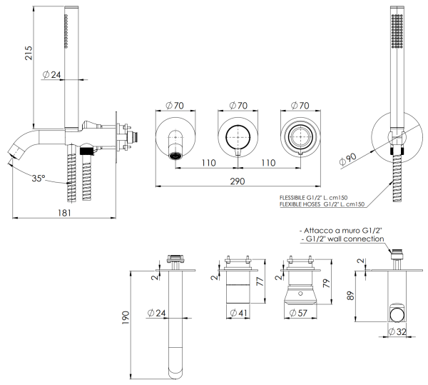 Смеситель для ванны Remer Element ET53D2PWB