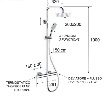 Душевая система термостатическая Remer EQ32X8CPUFD20