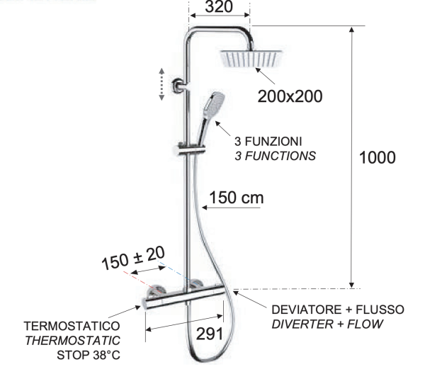 Душевая система термостатическая Remer EQ32X8CPUFD20
