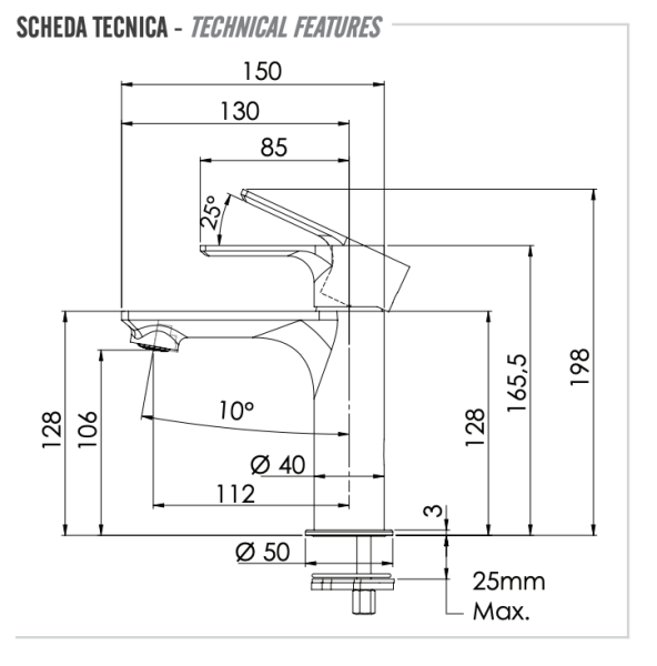 Смеситель для раковины Remer Energy EY12CFP, черный брашированный хром