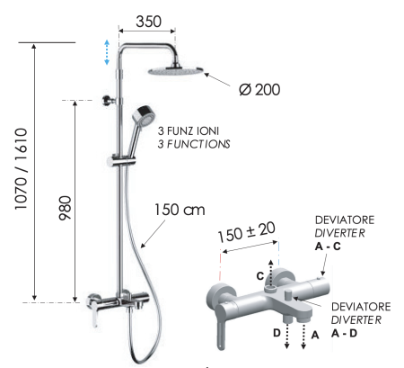 Душевая система с изливом Remer Winner W34AEC20