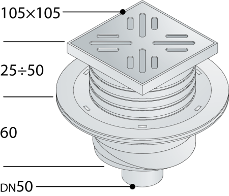 Трап 105х105 мм, вертикальный выход DN50 OMP Tea Wang 263.201.8