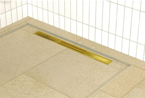 Дренажный канал 100 см, гидрозатвор, ABS, горизонтальный выход OMP Tea Emyflow 5963.404.8.3, золото брашированное