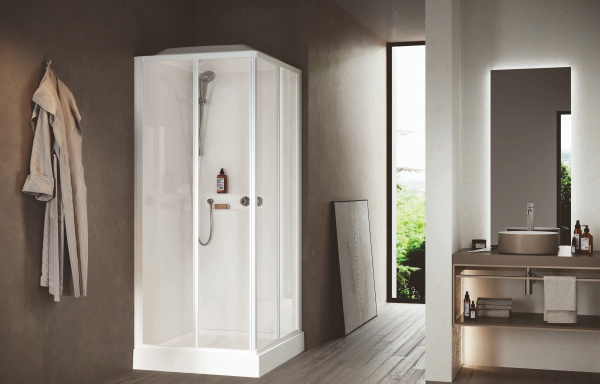 Душевая кабина 90х90x226 см, Standard с крышей, термостат, стекла прозрачные, цвет белый глянцевый Novellini Media Glass CM01RA90TF-1AA 