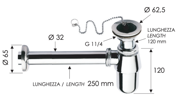 Сифон с выпуском 1”1/4 Remer 973Z114, замак