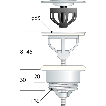 Донный клапан незапираемый без перелива 1”1/4 OMP Tea 7542.710.5