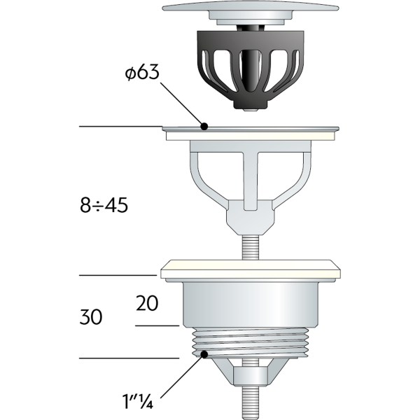 Донный клапан незапираемый без перелива 1”1/4 OMP Tea 7542.710.5
