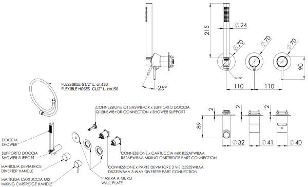 Смеситель для душа Remer X Style X97D3PWBBG, золото брашированное