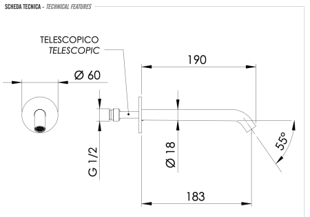 Излив настенный 19 см Remer X Style 91XLBO, белый матовый