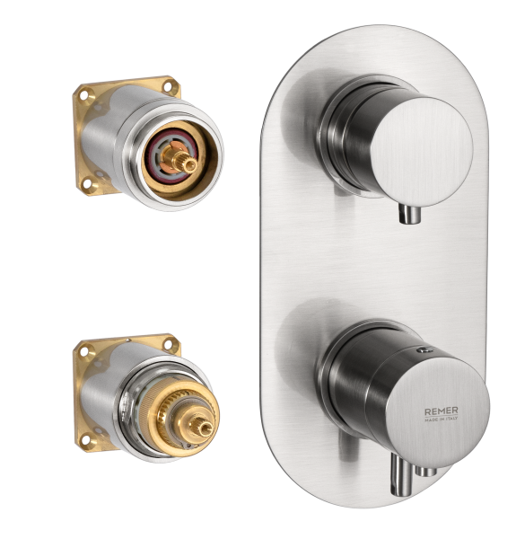 Смеситель термостатический для душа Remer Elegance NT93KBNP, никель брашированный
