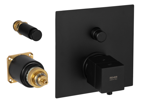 Смеситель термостатический для душа Remer Q-Elegance QT09KBNO, черный матовый