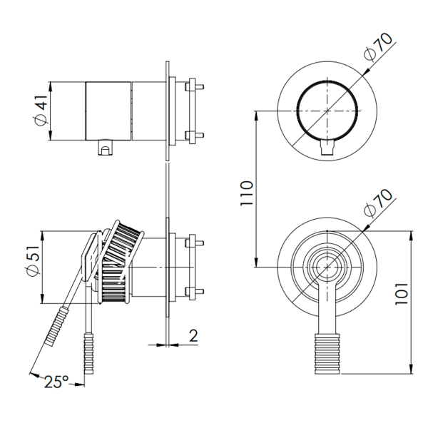 Смеситель для душа Remer Atelier AL93PWBGM, оружейная сталь PVD