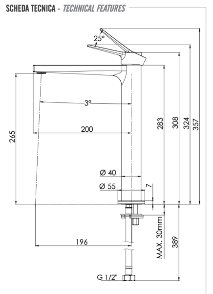 Смеситель для раковины Remer Slash SL11LBO, белый матовый