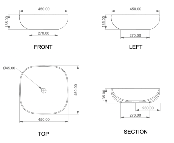Раковина накладная 45 см GSG Ceramic Design Easy EALAVQU45003, черный матовый