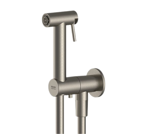 Гигиенический комплект с запорным вентилем Remer X Style INOX SS338M332ON, нержавеющая сталь