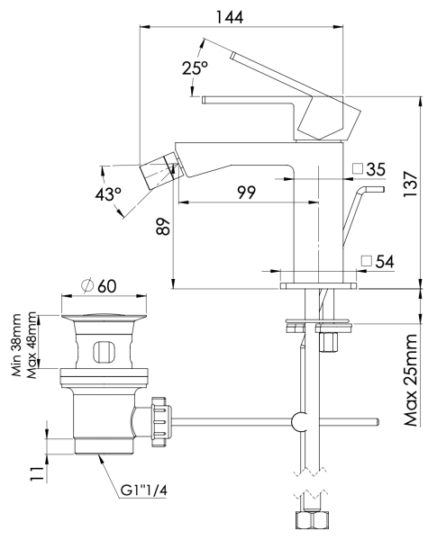 Смеситель для биде Mariani Rebel A37493RE12, белый матовый