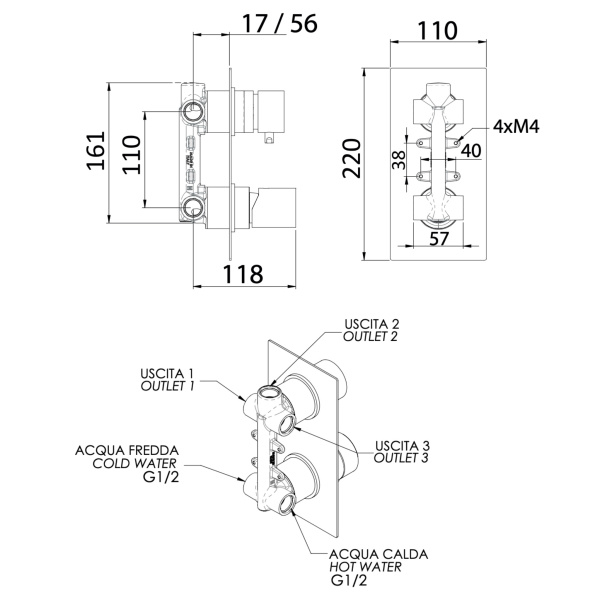 Смеситель для душа Remer Edge EG593NO, черный матовый