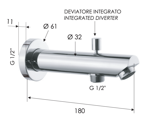 Излив настенный 18 см с дивертером Remer 91MD 