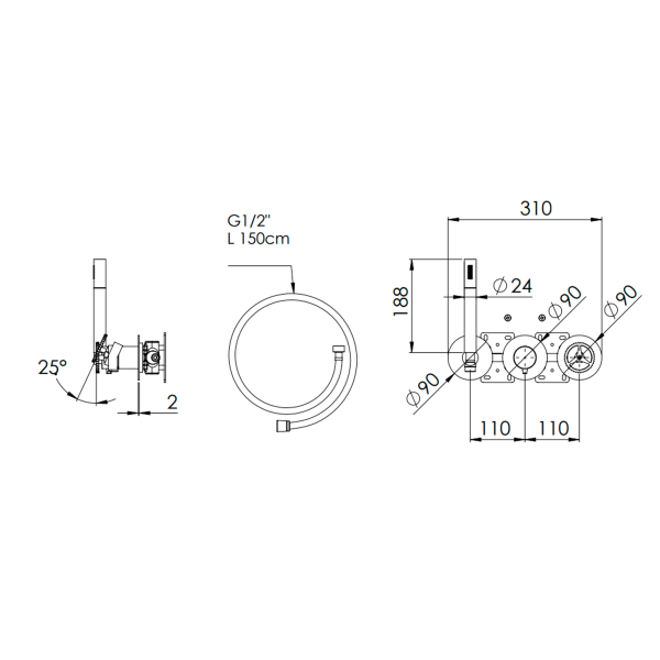 Смеситель для душа Remer Chrono CH97D3PWBRP, медь брашированная