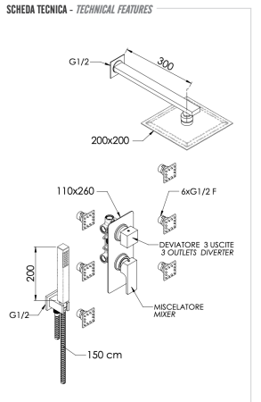 Комплект: Душевая система Remer Absolute AU93S02UFS20