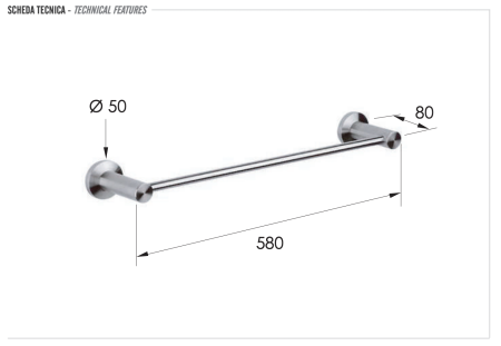 Полотенцедержатель 60 см Remer Minimal INOX Mi30INOXCR, нержавеющая сталь