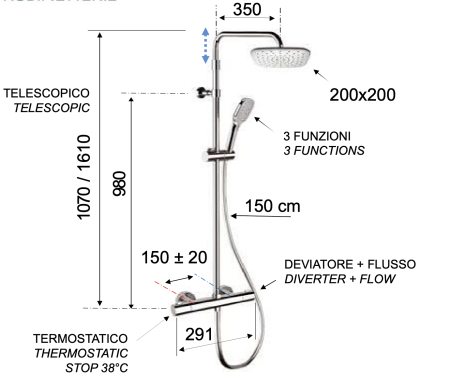 Душевая система термостатическая Remer EQ32A8CPAD20