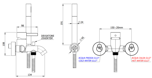 Смеситель для ванны Remer Metrica MC02BR, бронза масляная