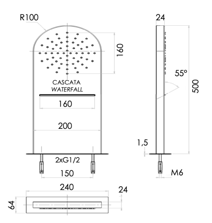 Верхний душ настенный 50x20 см Remer INOX SS350MMCAX