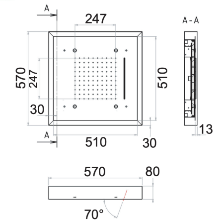 Верхний душ потолочный с подсветкой 57 см Remer 357LS57NC