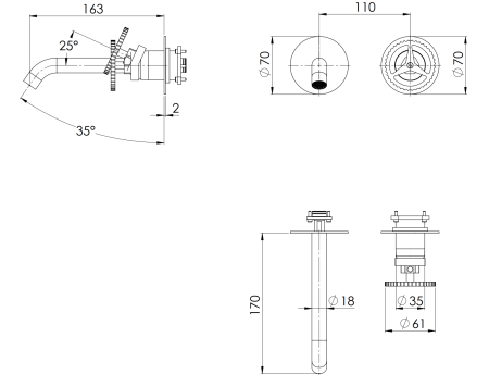 Смеситель для раковины Remer Chrono CH15PWBRP, медь брашированная