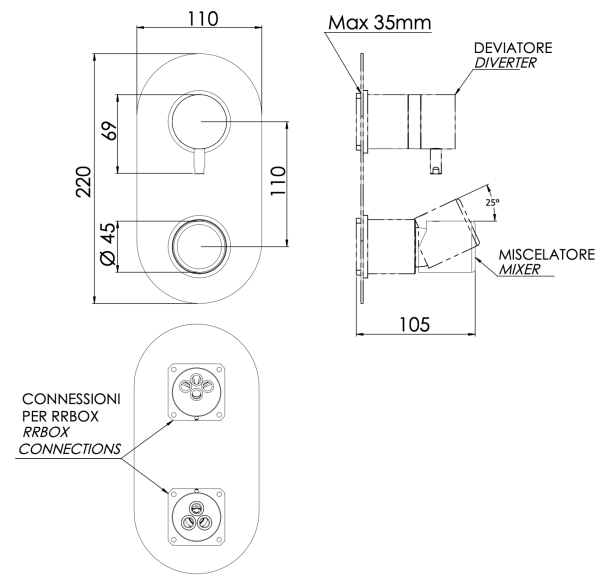 Смеситель для душа Daniel Trilogy TG612D3KB15, чёрный матовый