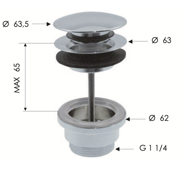 Донный клапан универсальный 1”1/4 Daniel A735RDP, золото брашированное