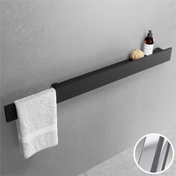 Полка с полотенцедержателем 80 см Novellini Frame R90AKFMMA380-B, цвет Silver