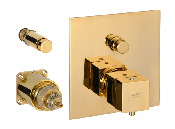 Смеситель термостатический для душа Remer Q-Elegance QT09KBDO, золото глянцевое