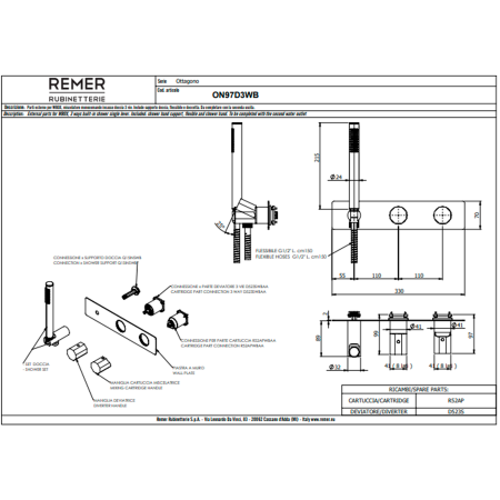 Смеситель для душа Remer Ottagono ON97D3WBDO, золото глянцевое
