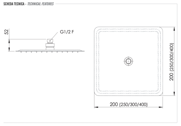 Верхний душ с шарнирным соединением 20 см Remer 357UFD20X