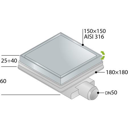 Трап 150х150 мм, сухой затвор, горизонтальный выход OMP Tea Tirana 2665.792.8
