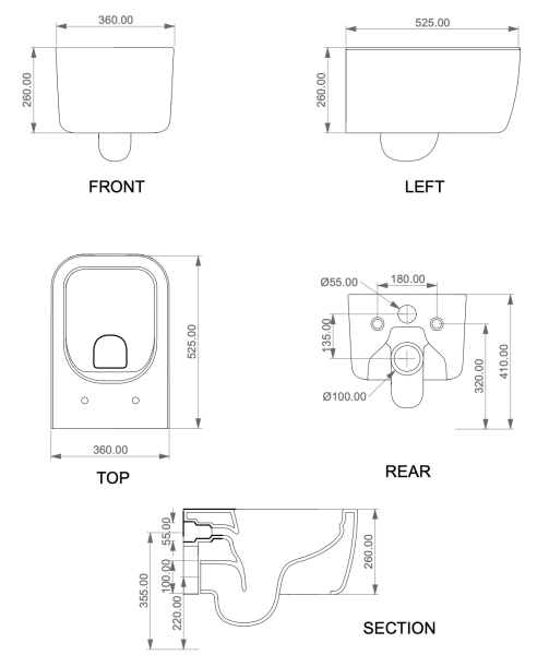 Чаша подвесного унитаза GSG Ceramic Design Brio BRWCSO002, черный глянцевый