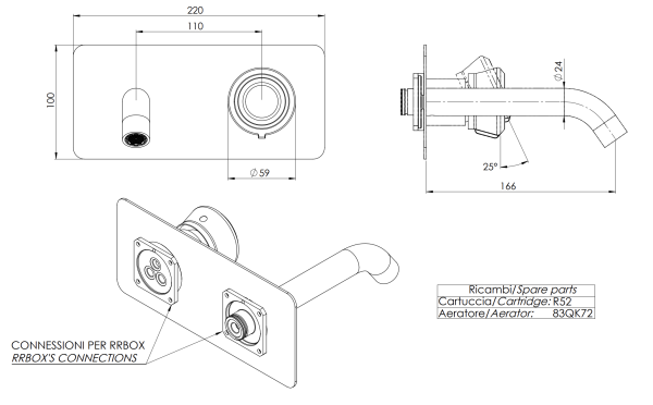 Смеситель для раковины Remer Element ET15KBRP, медь брашированная