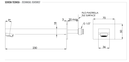 Излив настенный 23 см Remer 91QL