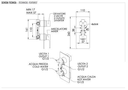 Смеситель для душа Remer Absolute AU92BG, золото брашированное