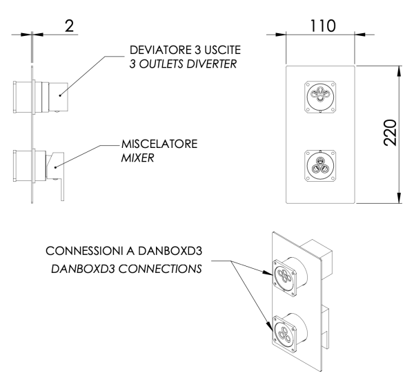 Смеситель для душа Daniel Skyline SK612D3KB15, чёрный матовый
